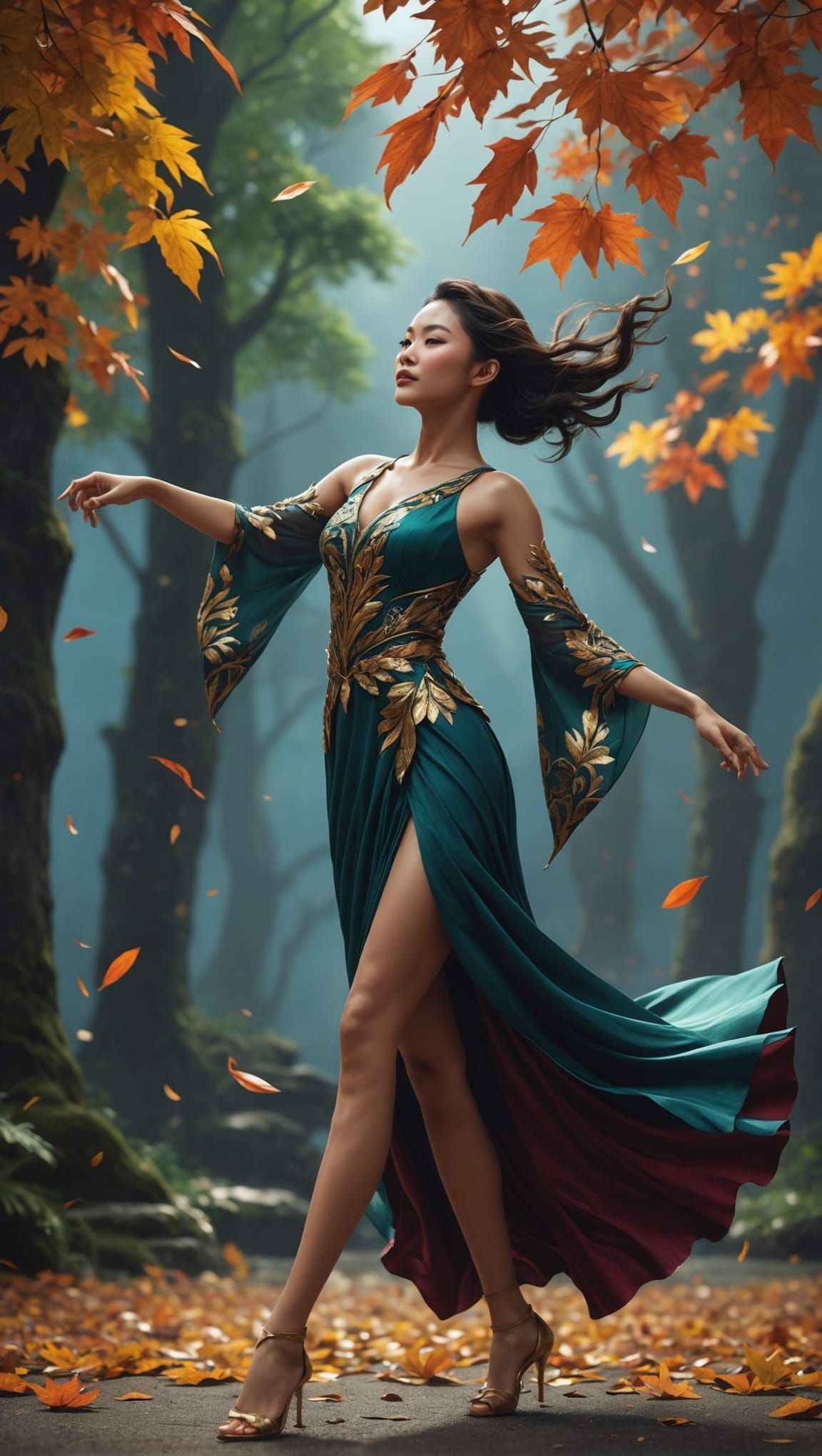 Ecstatic Asian Leaf Dancing in the Wind