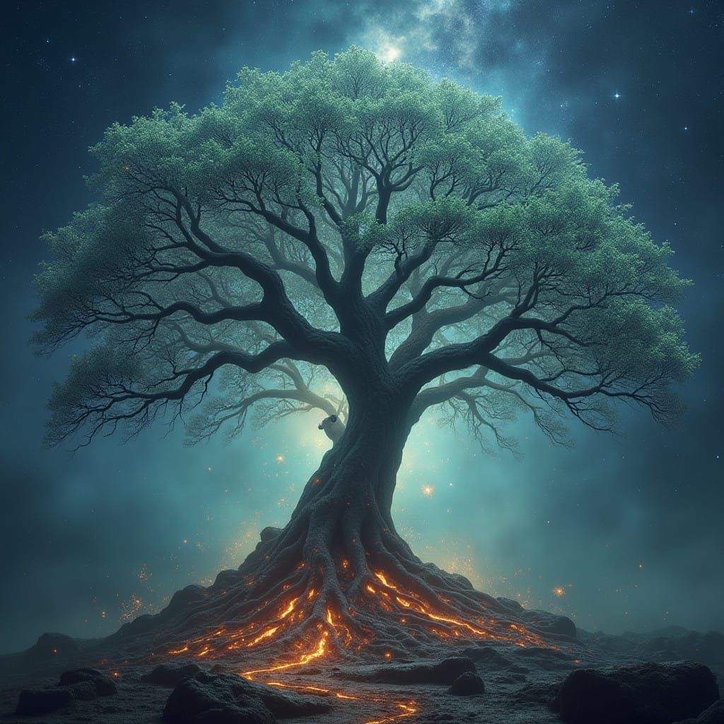 Ethereal Dendritic Tree of Creation Ascends Cosmic Depths