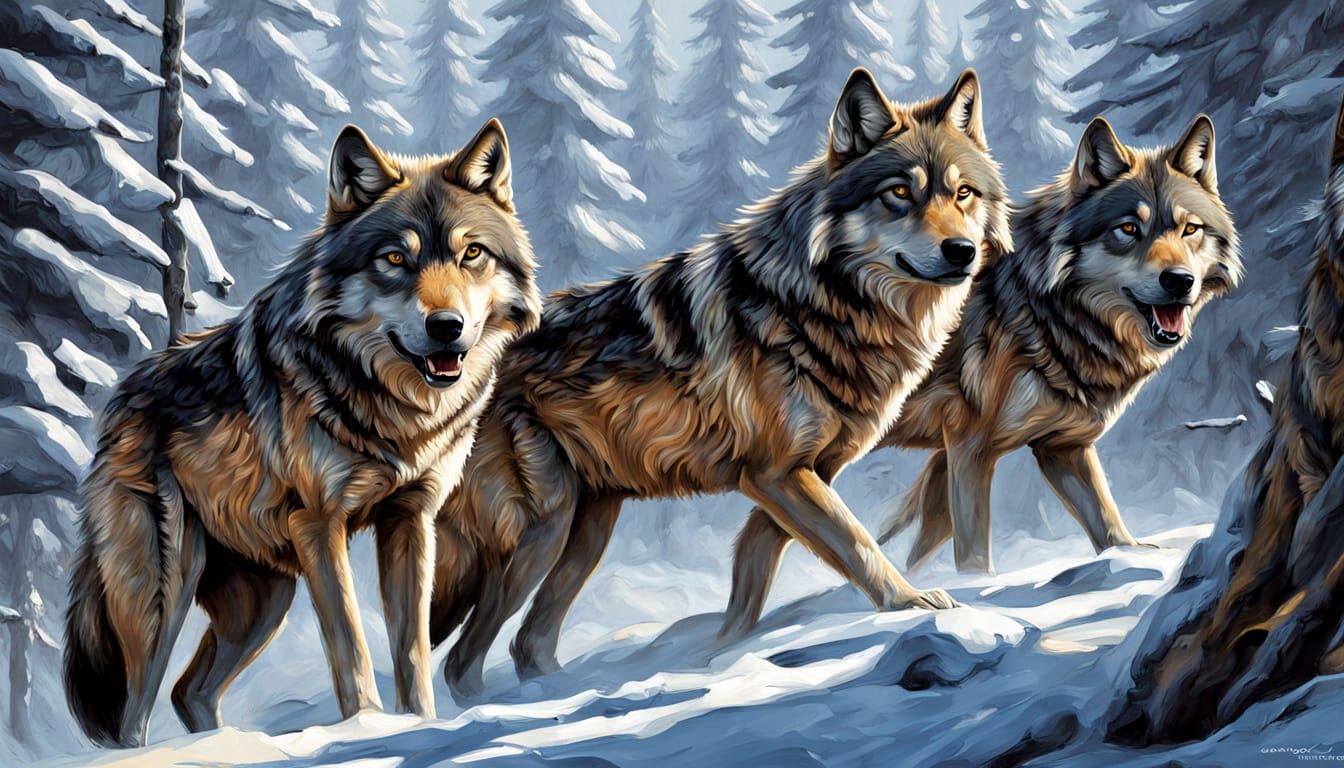Hyper Realistic Fenrisian Wolves Pack Hunting