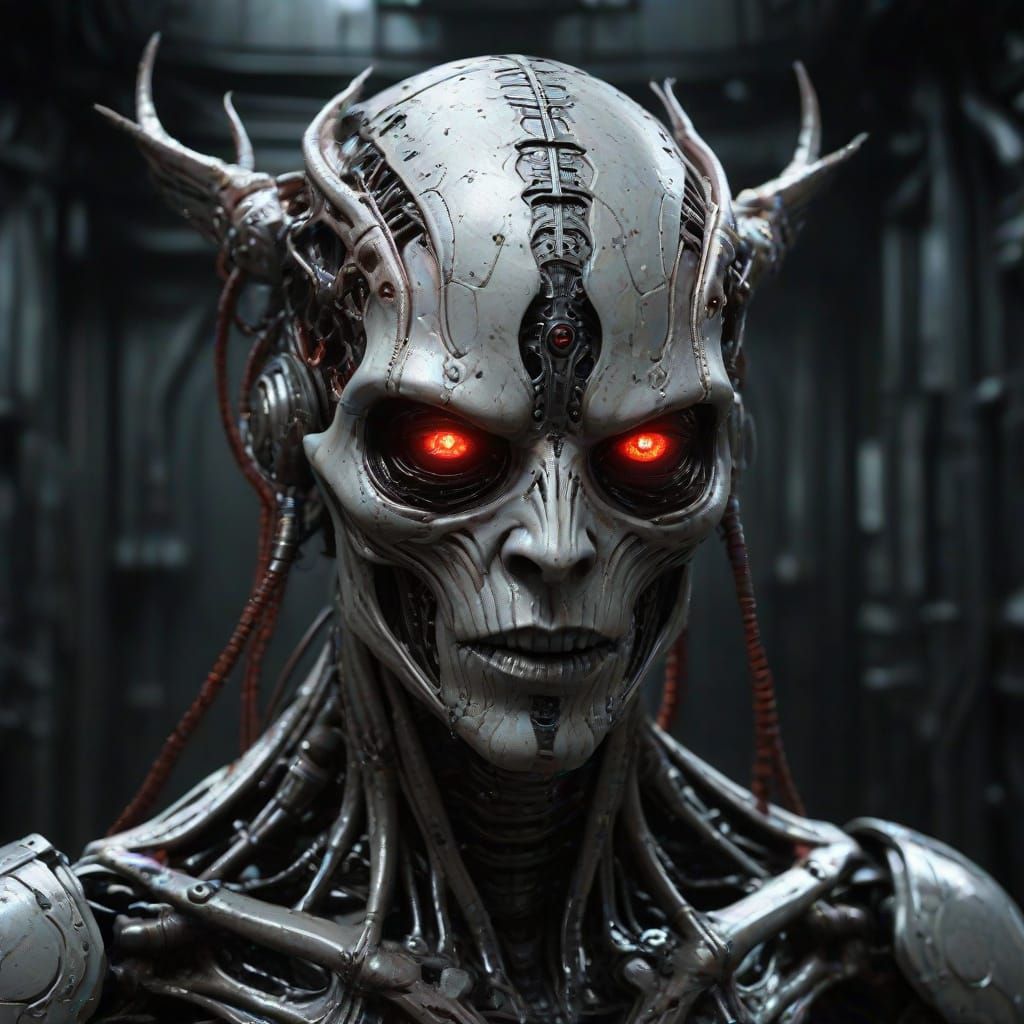 Biomechanical Horror in Metallic H.R. Giger Style