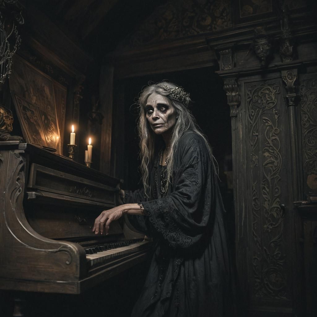 Gothic Witch Hiding in Wardrobe: Dark Fantasy Illustration