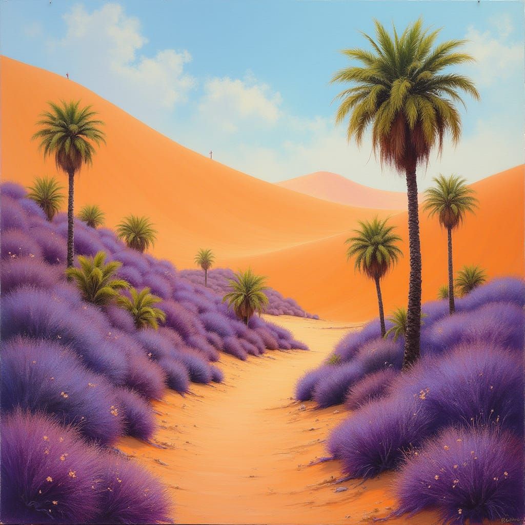 Tranquil Oasis in Vibrant Orange Desert Landscape