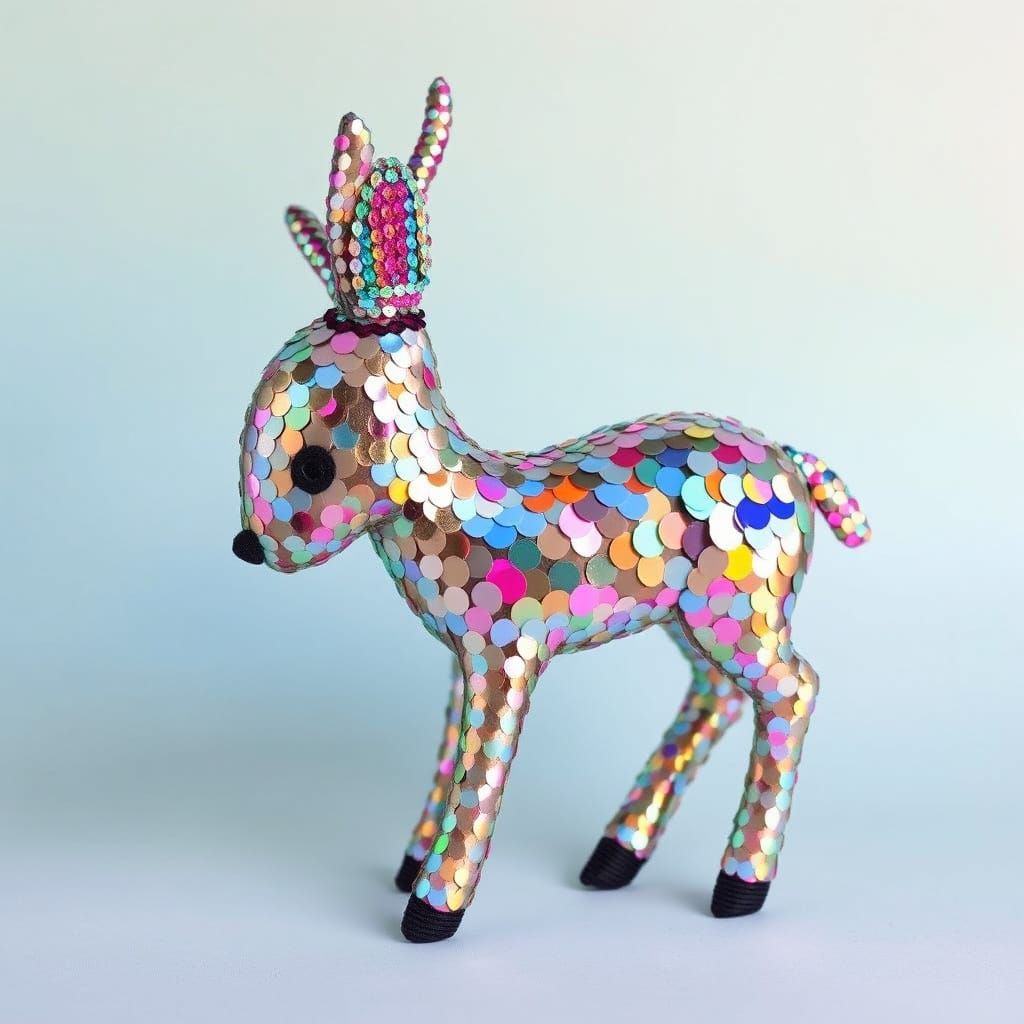 Shimmering Sequin Deer Plush in Whimsical Folk-Art Style