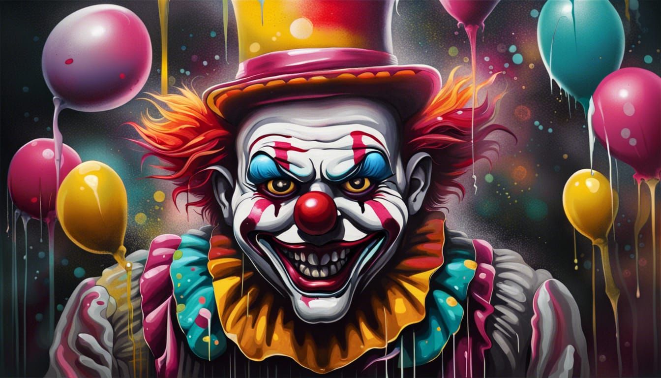 Creepy Clown in Haunted Circus Graffiti Art