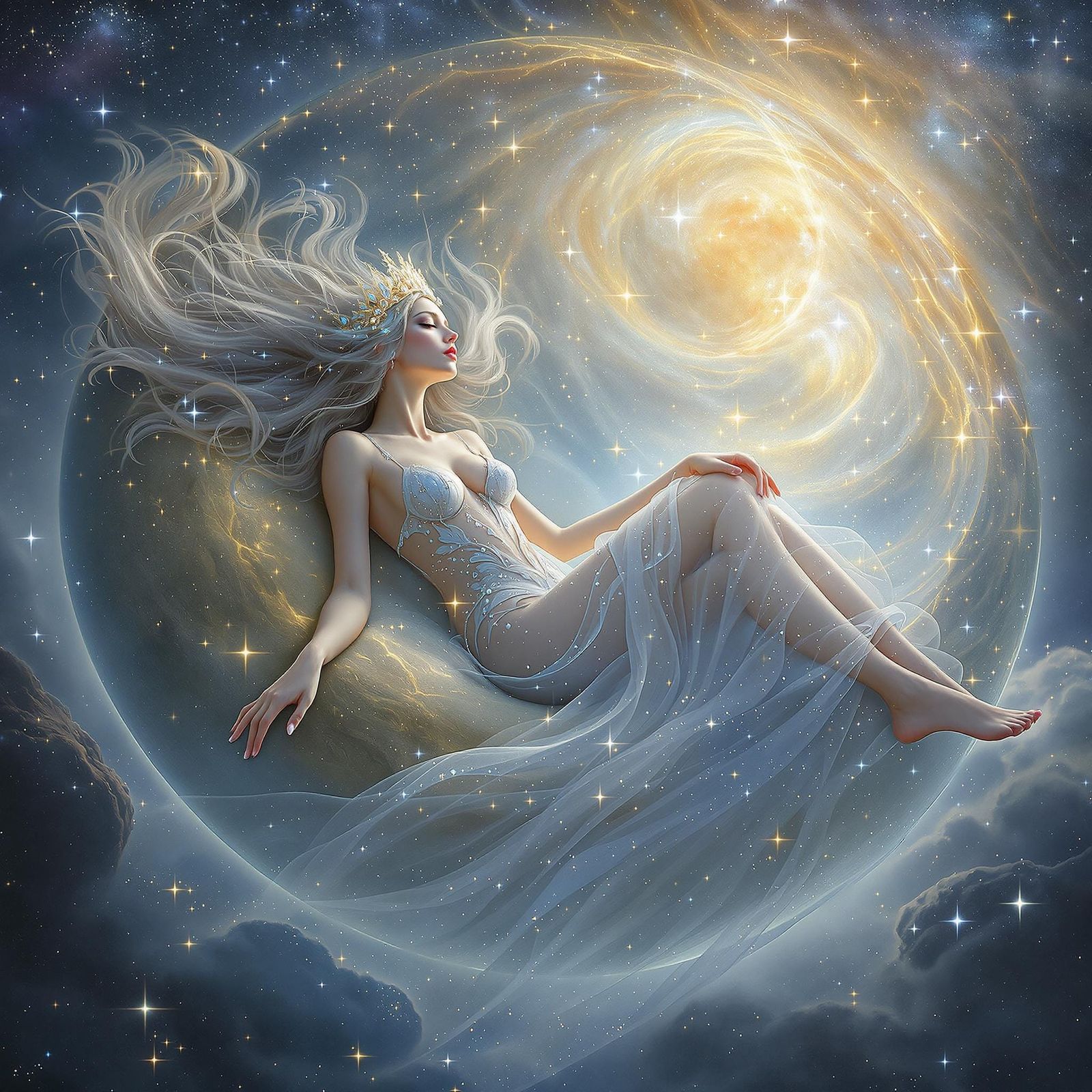 Dream Weaver on Moon in Ethereal Light