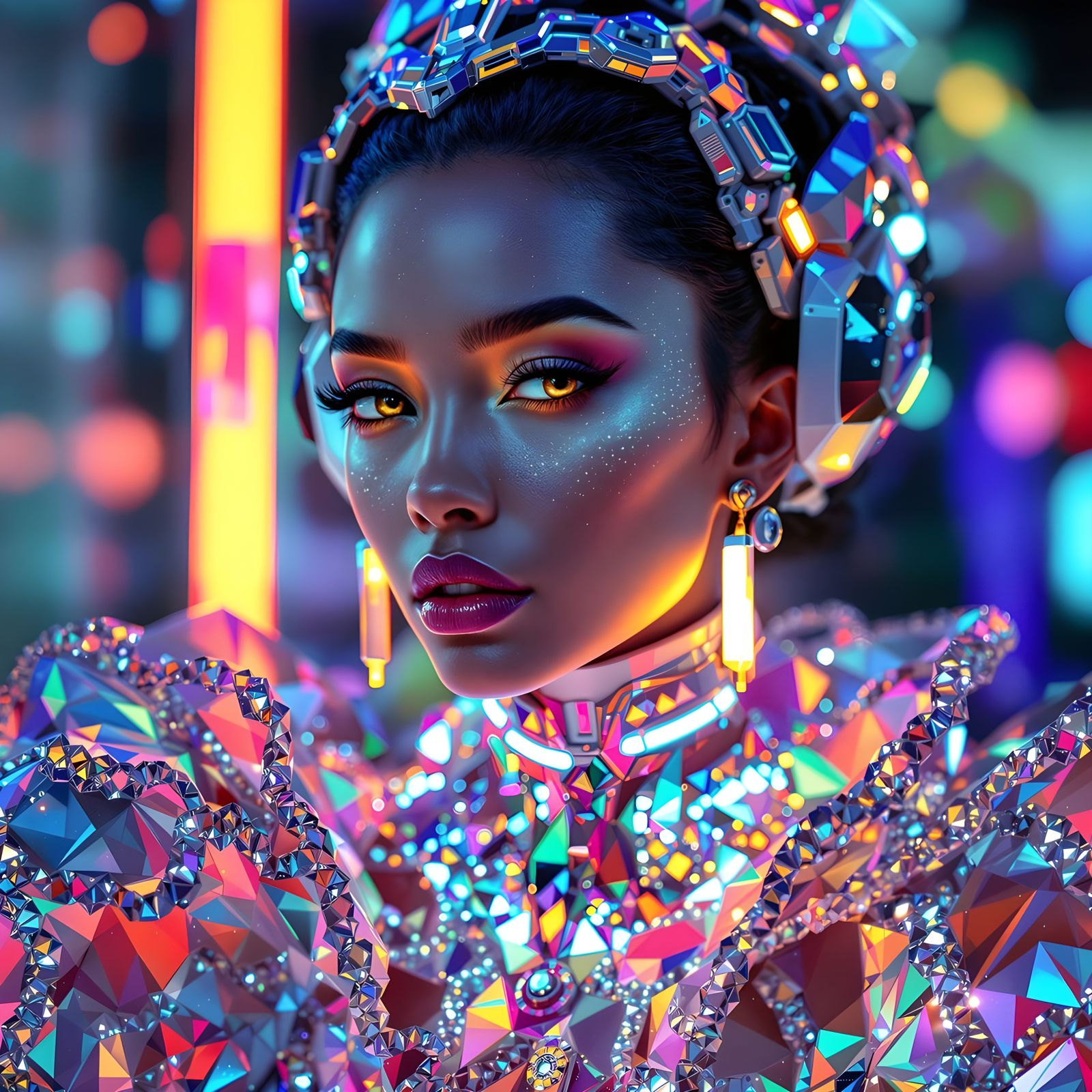 Stunning Futuristic Goddess with Intricate Fashion and Jewel...