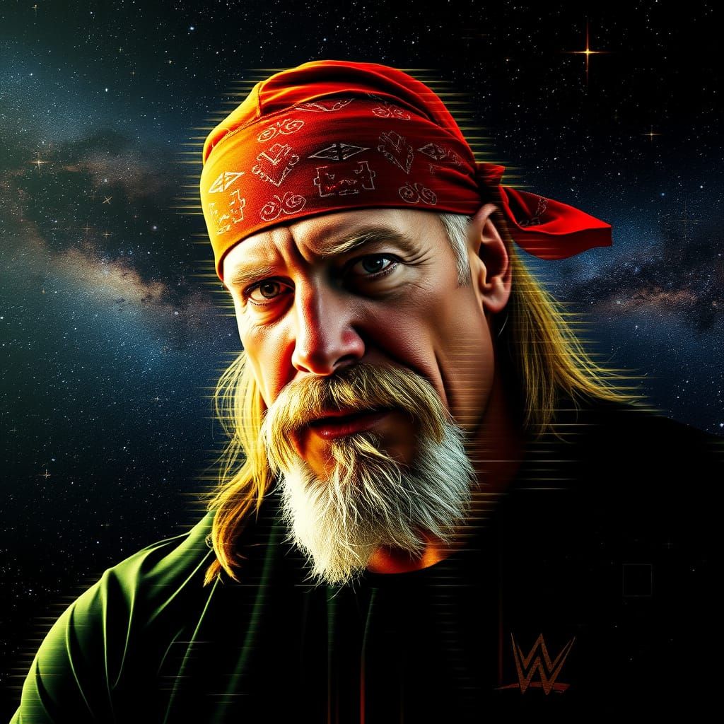 Distorted Hulk Hogan Portrait in Glitch Art Style