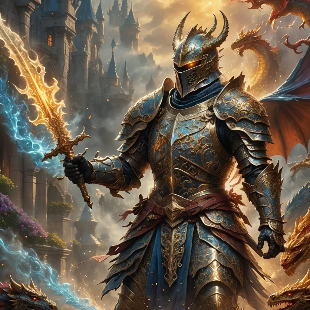 Poison Knight Battles Dragon Amidst Ethereal Mist