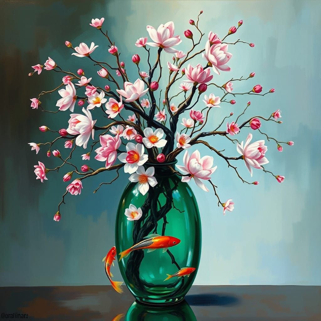 Emerald Bloom in Neo-Impressionist Style