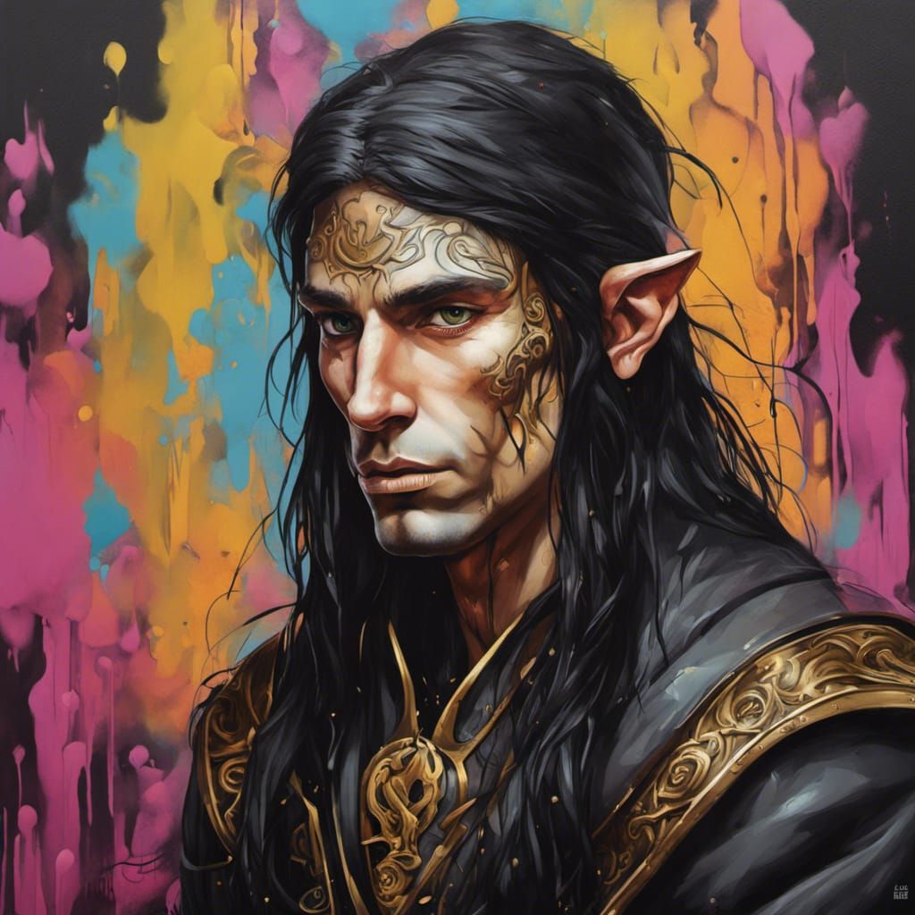 Elf Wizard Portrait in Graffiti Art Style
