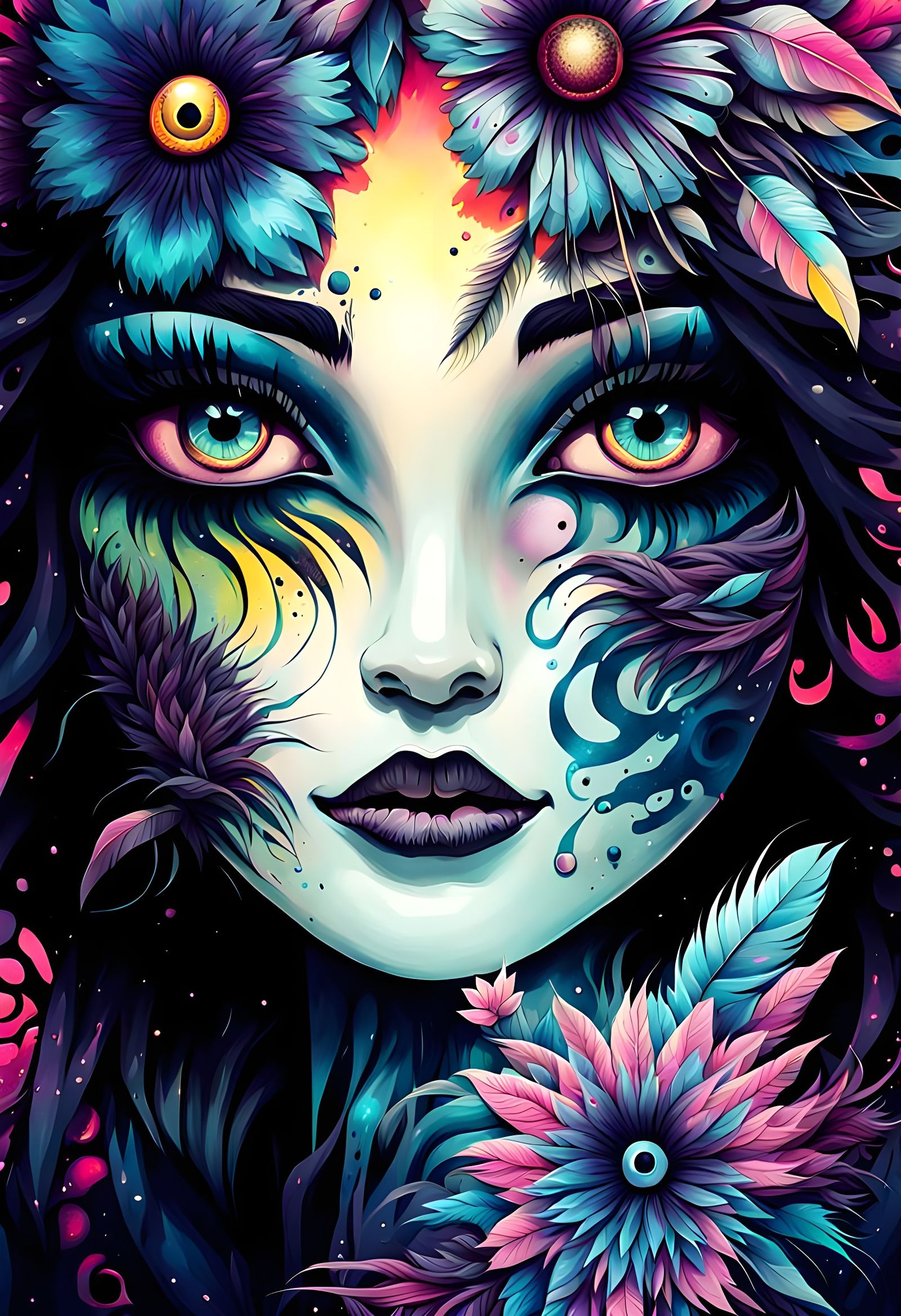 Psychedelic Tribal Plant Monster Ink Artwork