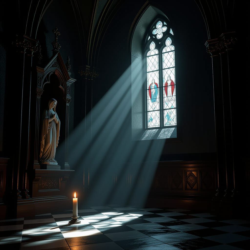 Ethereal Light Illuminates Madonna Statue in Church