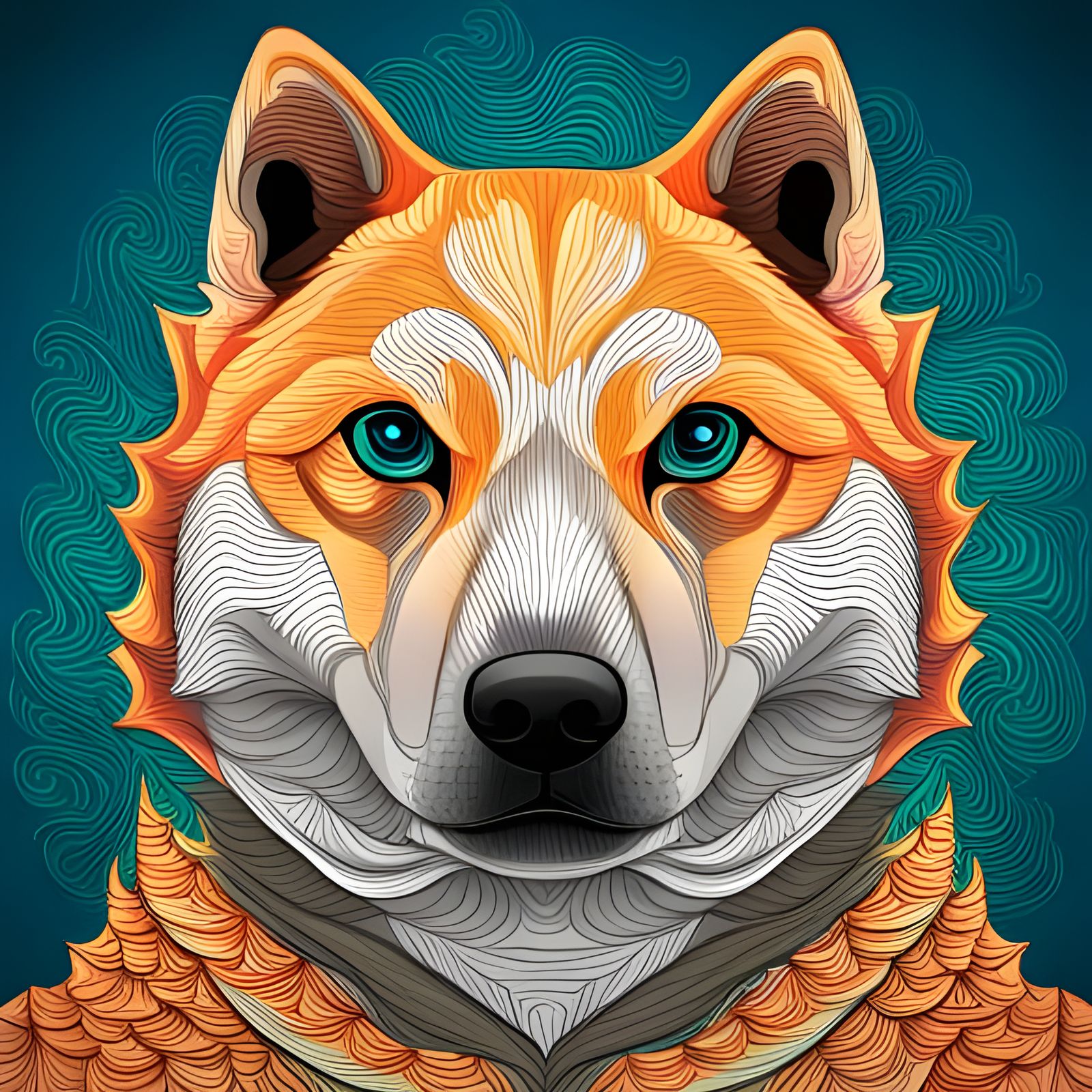 Shiba Inu with Abstract Vector Fractal Design
