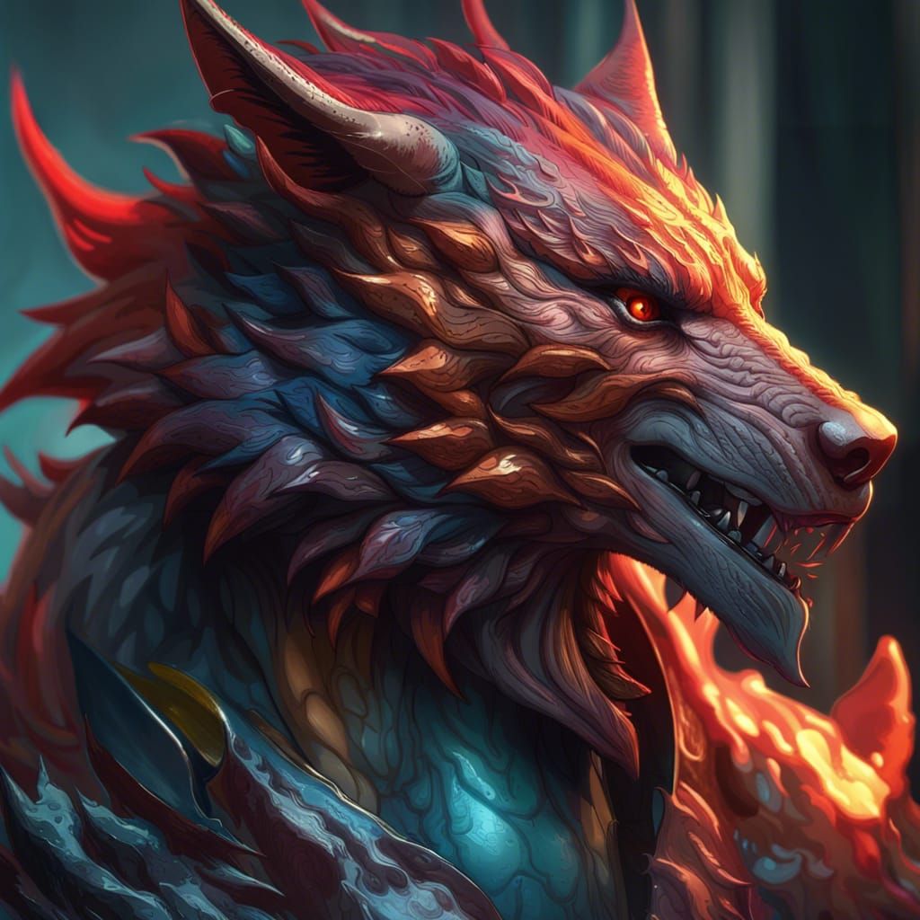 Detailed Devil Wolf Dragon Portrait in Unreal Engine 5