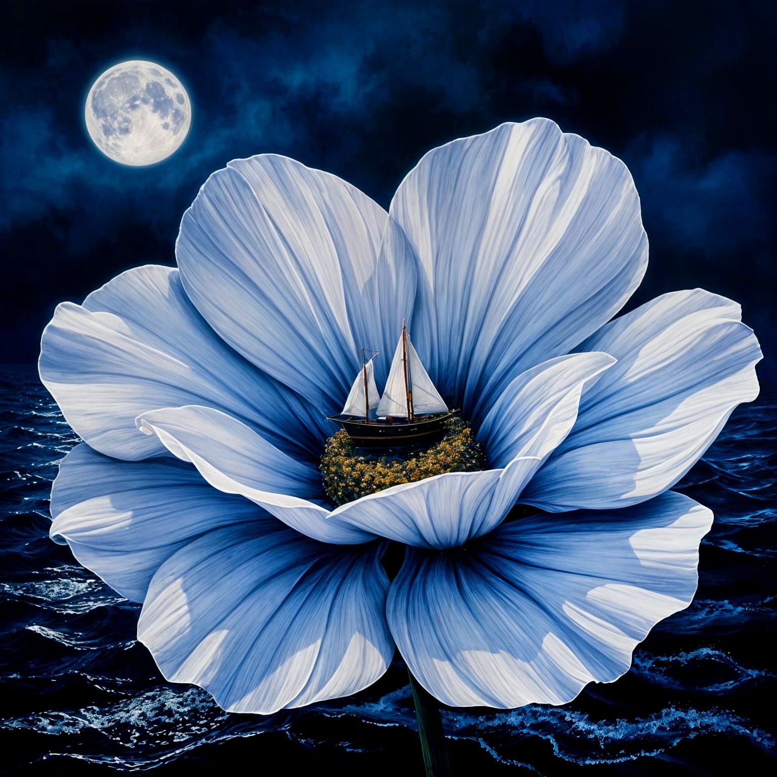 Moonlit Seaside Flower in O'Keeffe Style