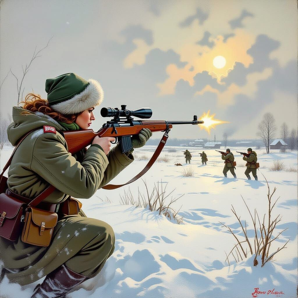 Soviet Sniper in Realistic Oil Painting Style