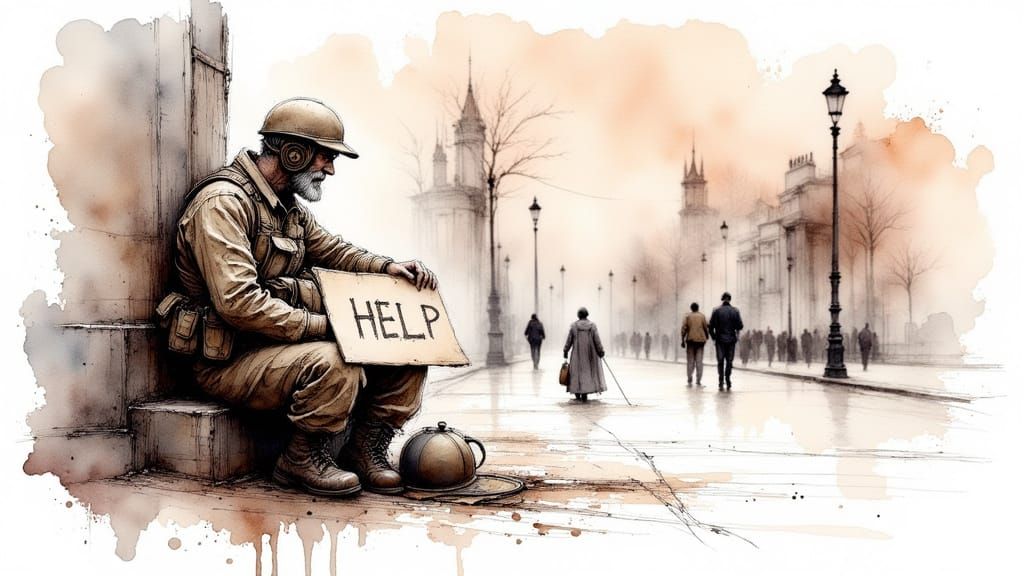 Watercolor of Soldier Begging for Help