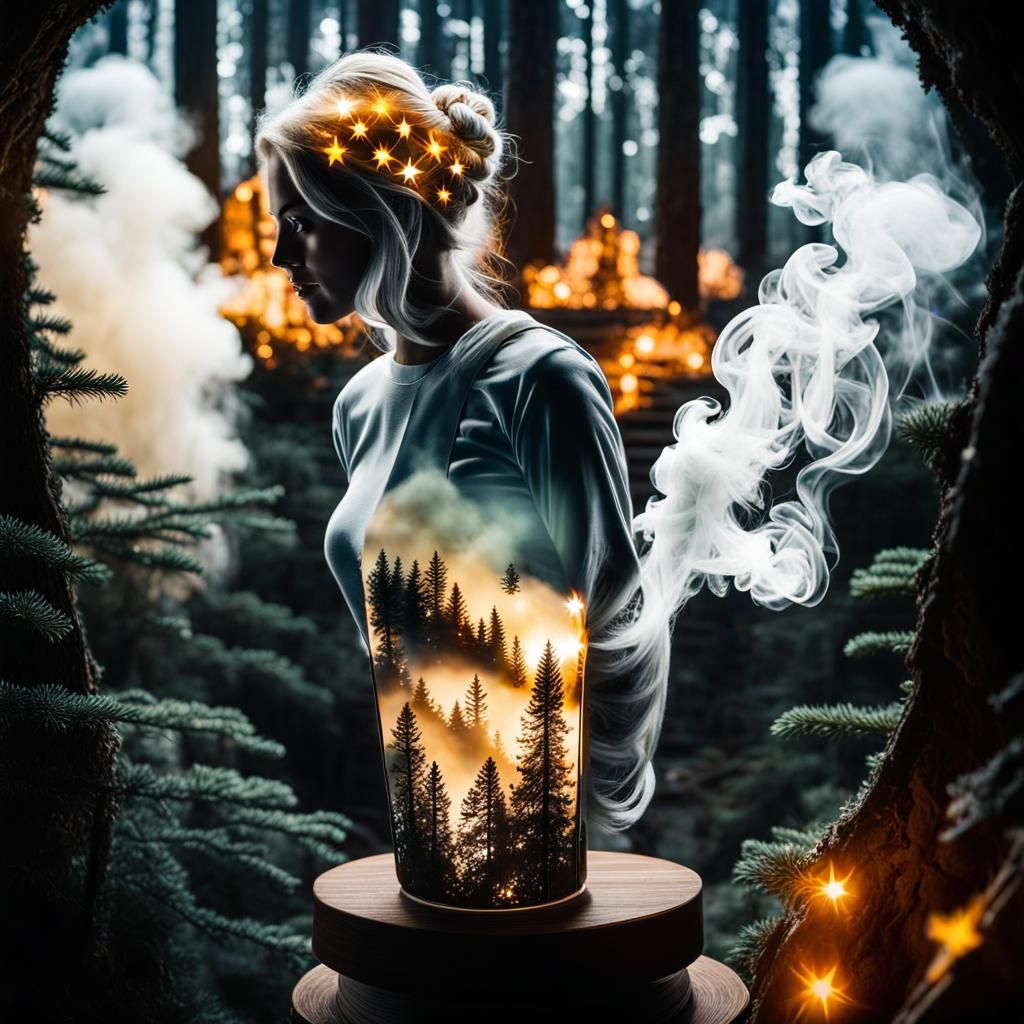 Smokey Silhouette Double Exposure: Ethereal Girl Portrait