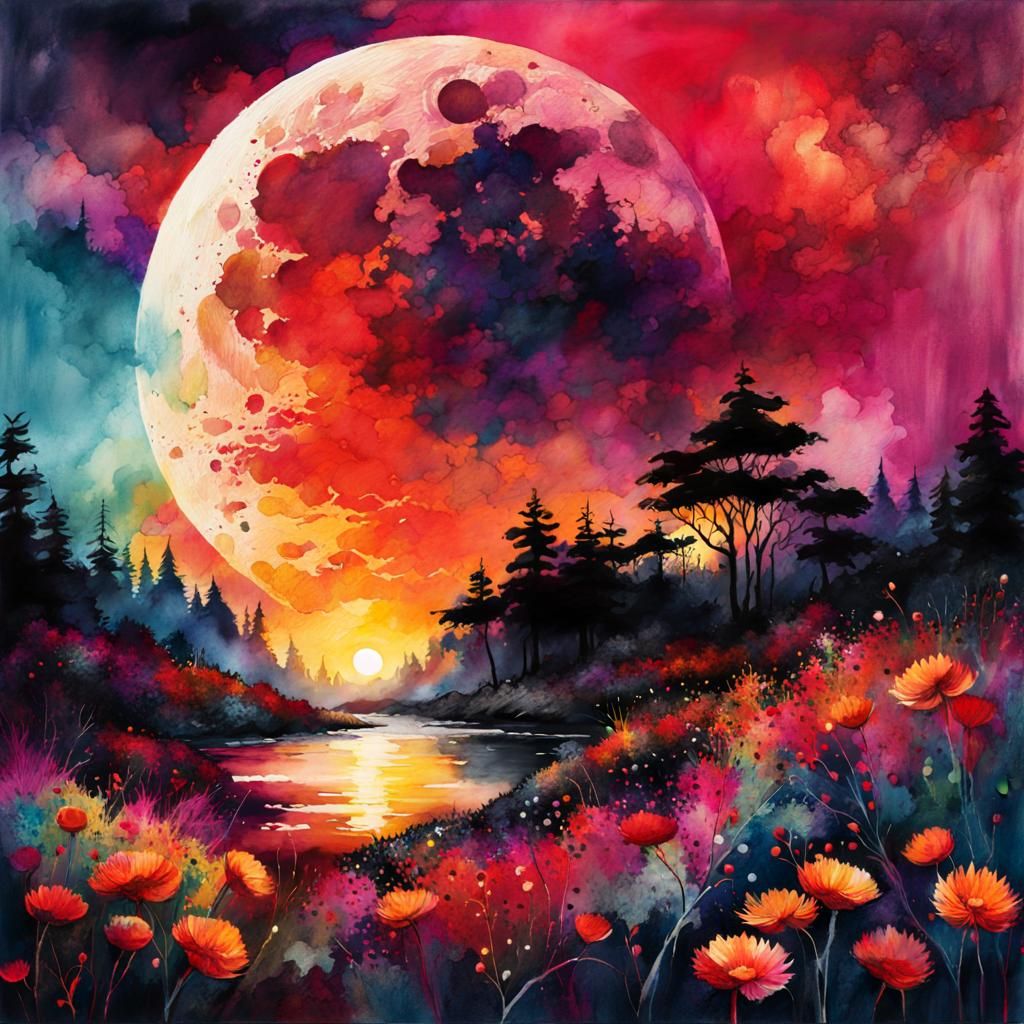 Manhattan Sunset: Digital Watercolor Illustration