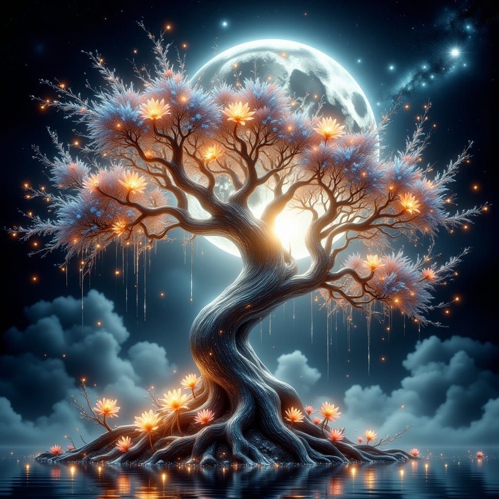 Dreamy Enchanted Tree Illuminated by the Moon