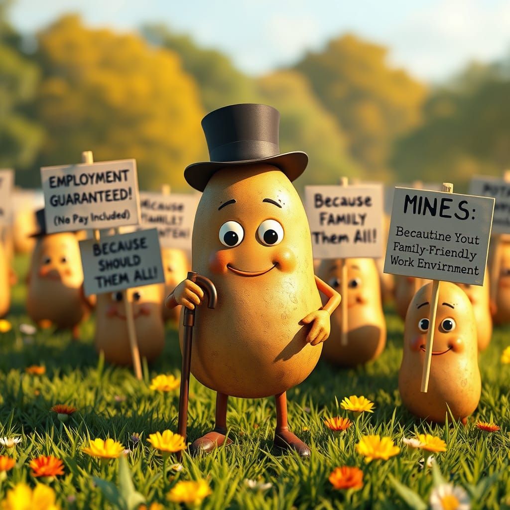 Charming Potato Leaders in Vibrant Anime-Inspired Meadow