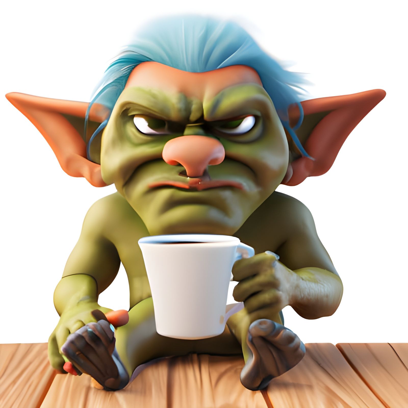Grumpy Troll Coffee Emoji in 3D