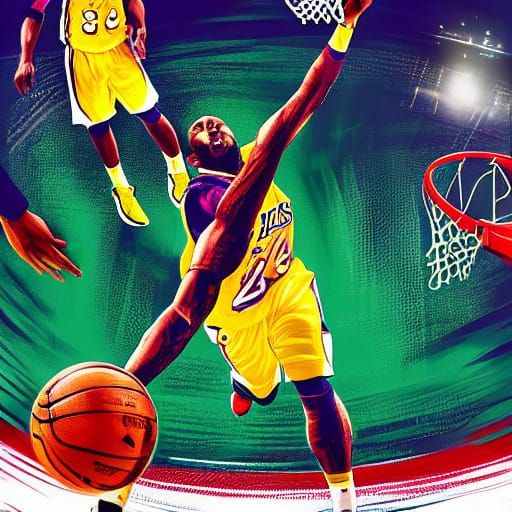 Kobe Bryant's Epic Slam Dunk in Dynamic Digital Art