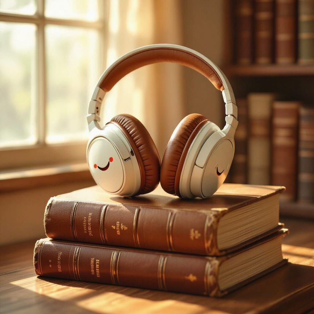 Retro Headphones on Books in Cozy Study
