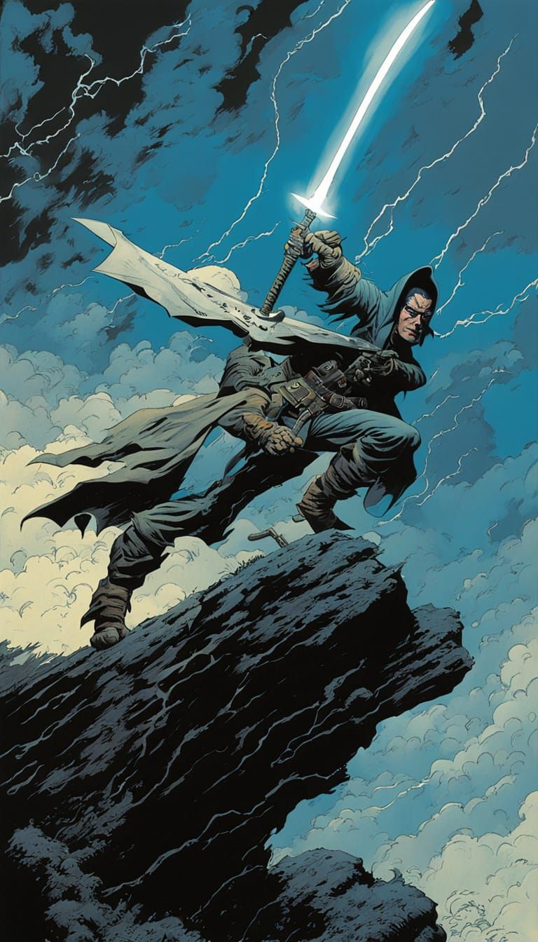 Electric Hero Wields Lightning Sword in Dynamic Comic Book A...