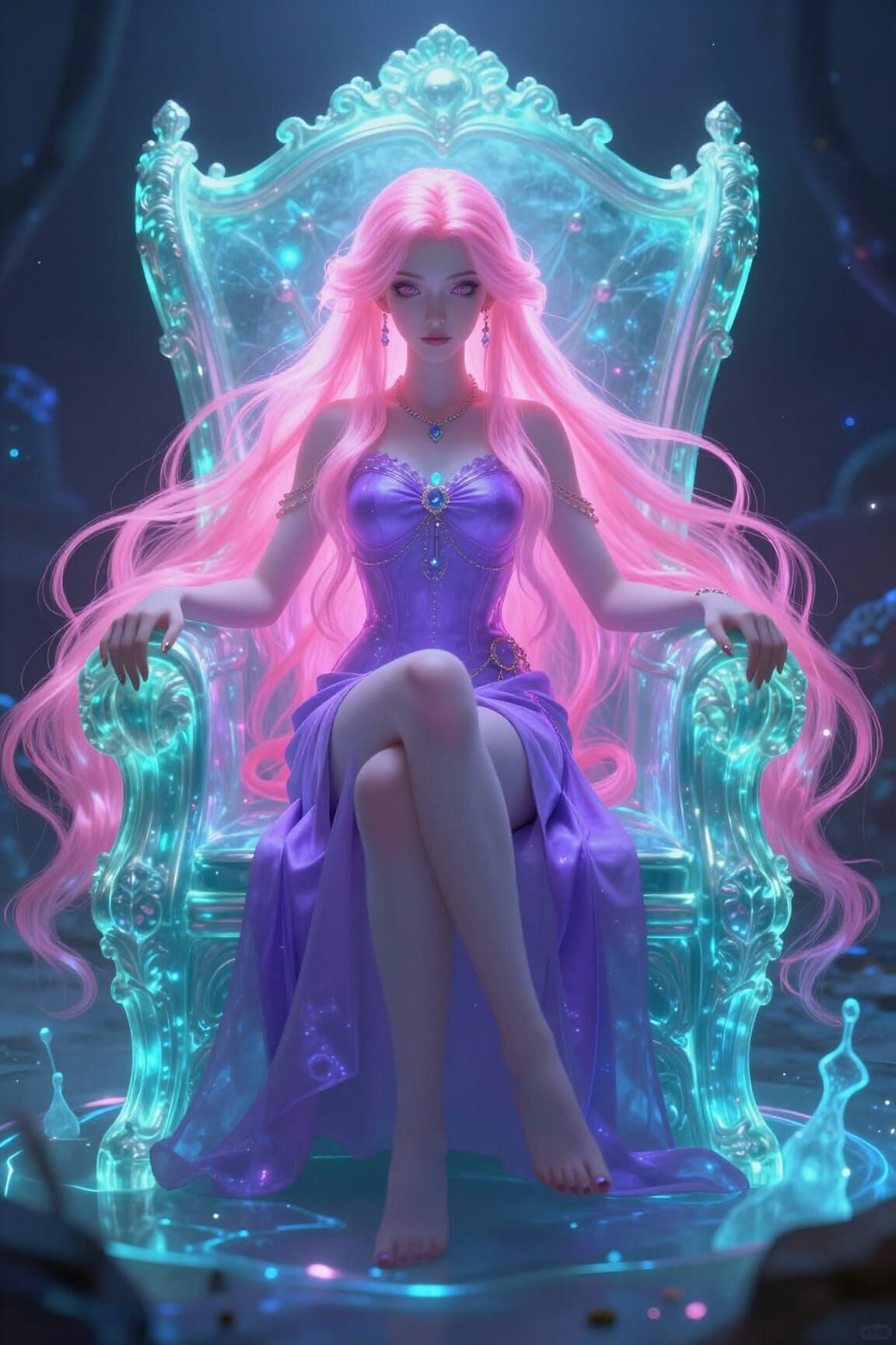 Ocean Punk Princess on Bioluminescent Throne