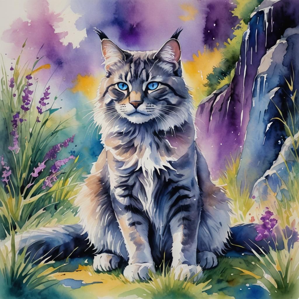 Whimsical Tomcat in Watercolor with Fauvist Brushstrokes