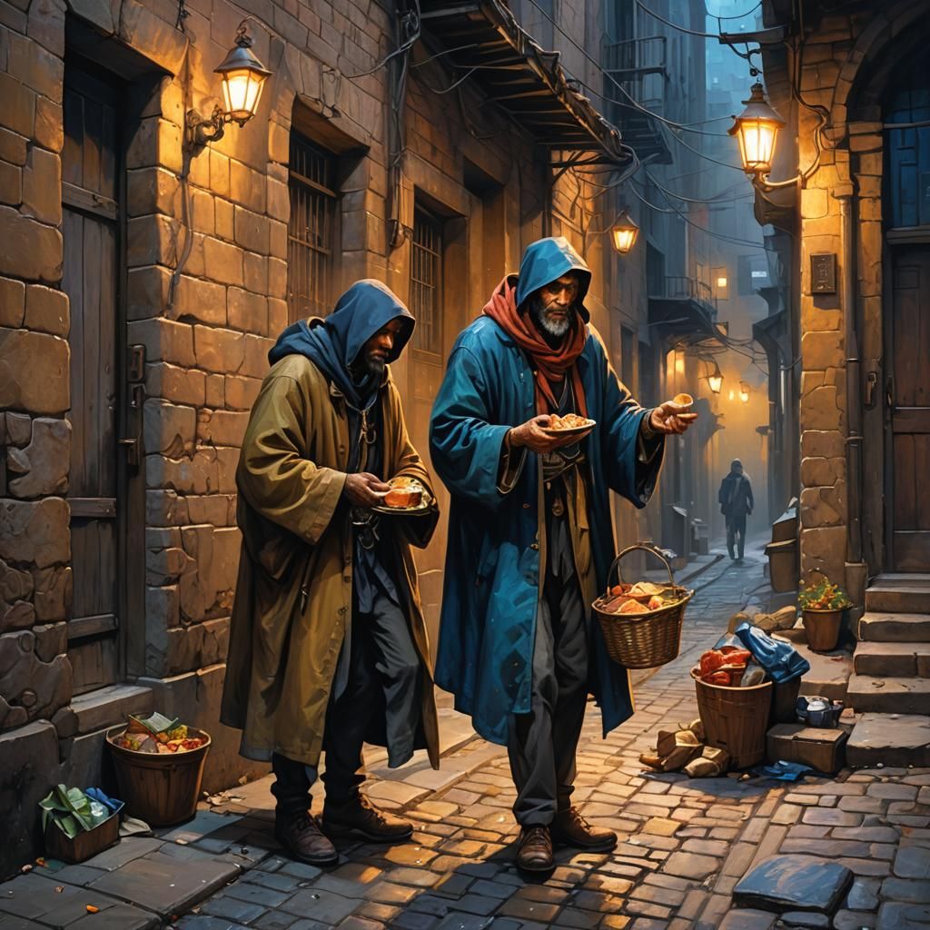 Rich Man Stealing Food: Fantasy Oil Painting