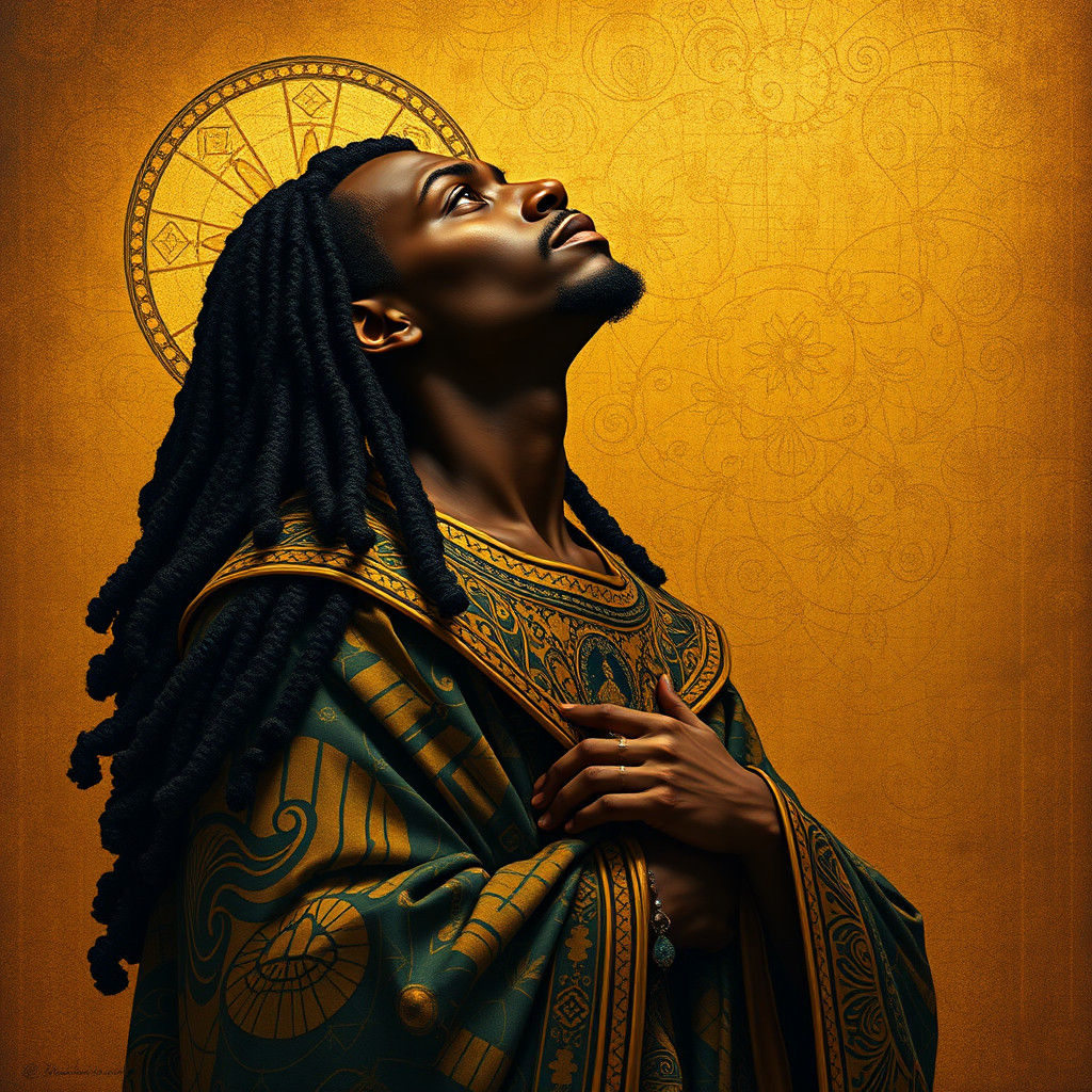 Majestic African Saint in Art Nouveau Style