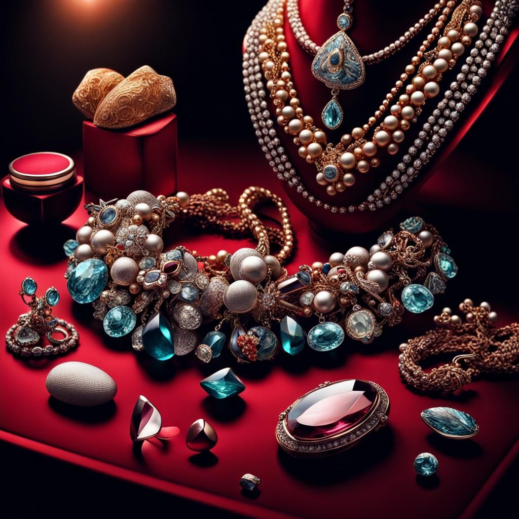 Hyperrealistic Jewelry Still Life with Glowing Aquarium