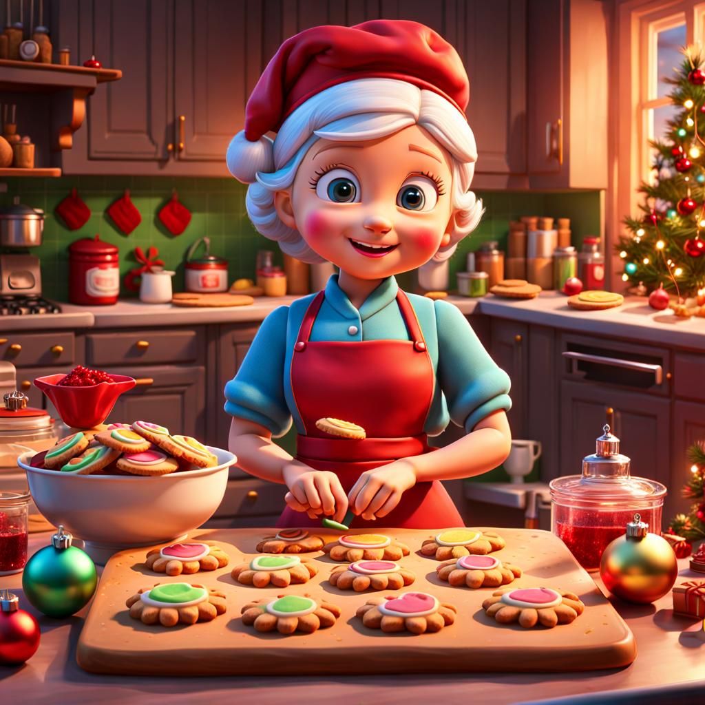 Princess Baking Cookies with Grandmother: Pixar-style 3D Art