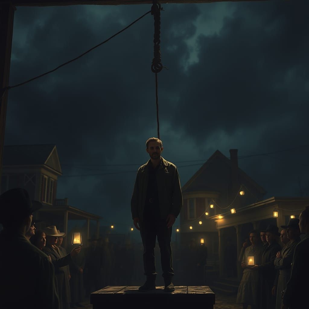 Dramatic Gallows Scene in Cinematic Realism Style