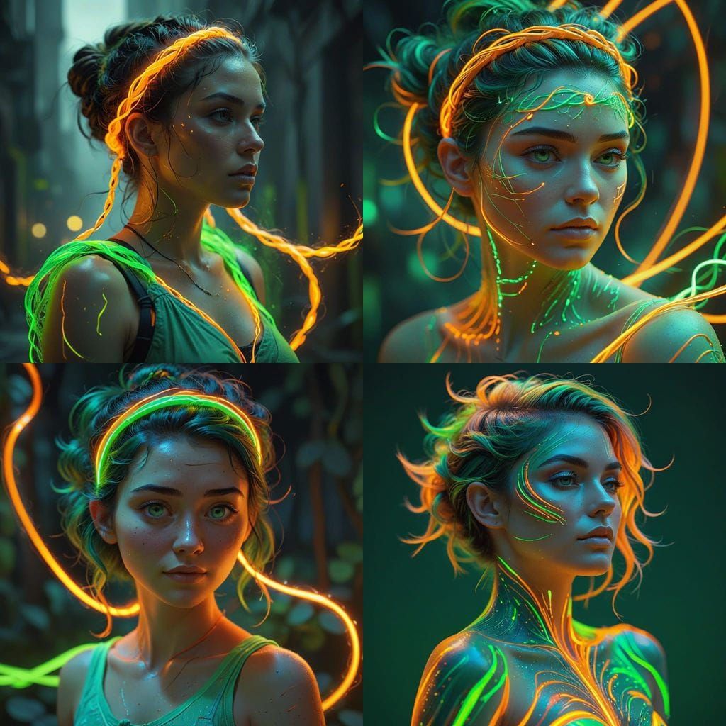 Neon Figure with Hashtag Grid Overlay