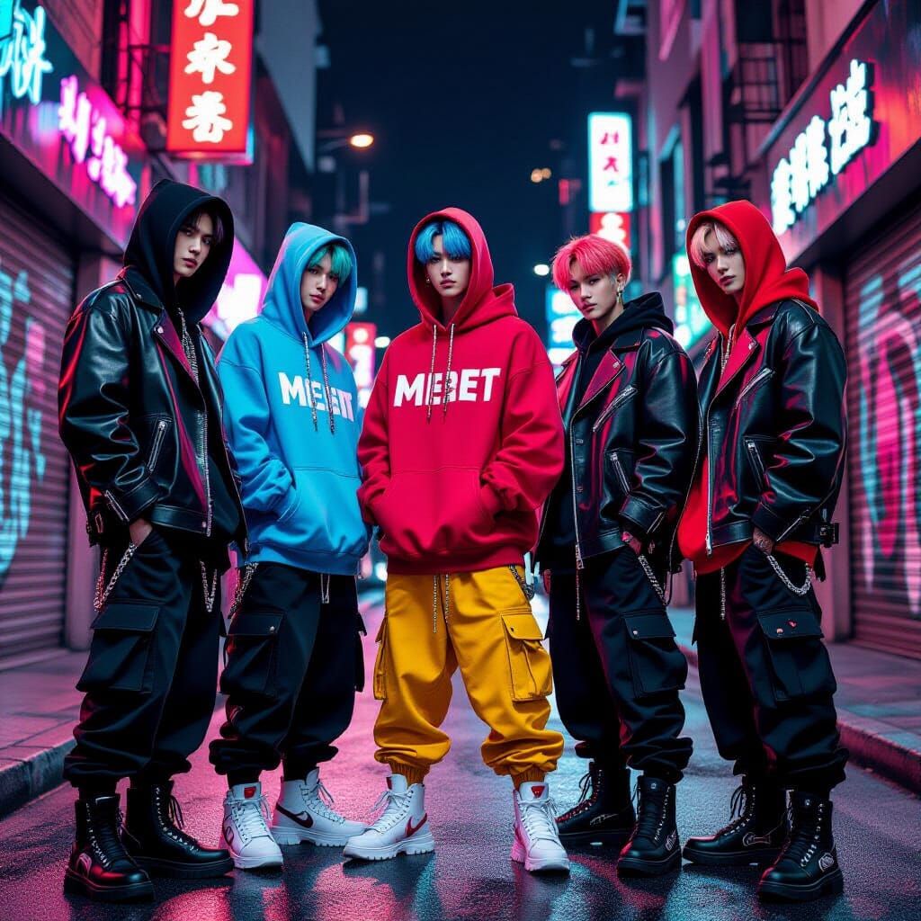 K-Pop Idols in Cyberpunk Alleyway