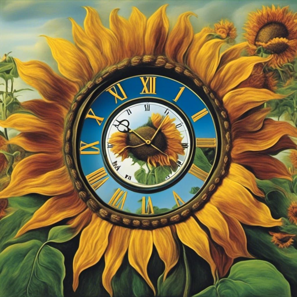 Stylized Sunflower Clock in a Fantasy World