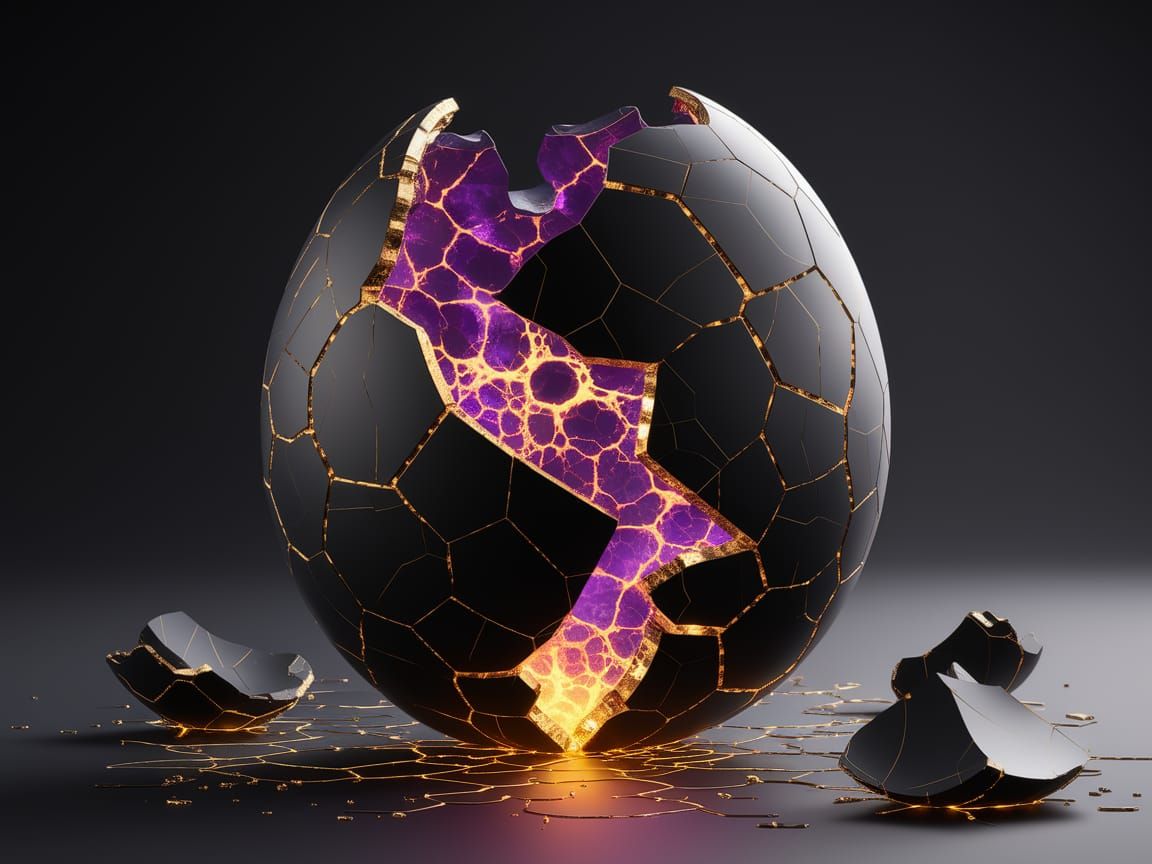 Glowing Cracked Egg with Golden Light and Veins