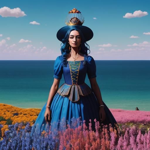 Dark-Skinned Woman with Peacock Feathers, Impressionistic St...