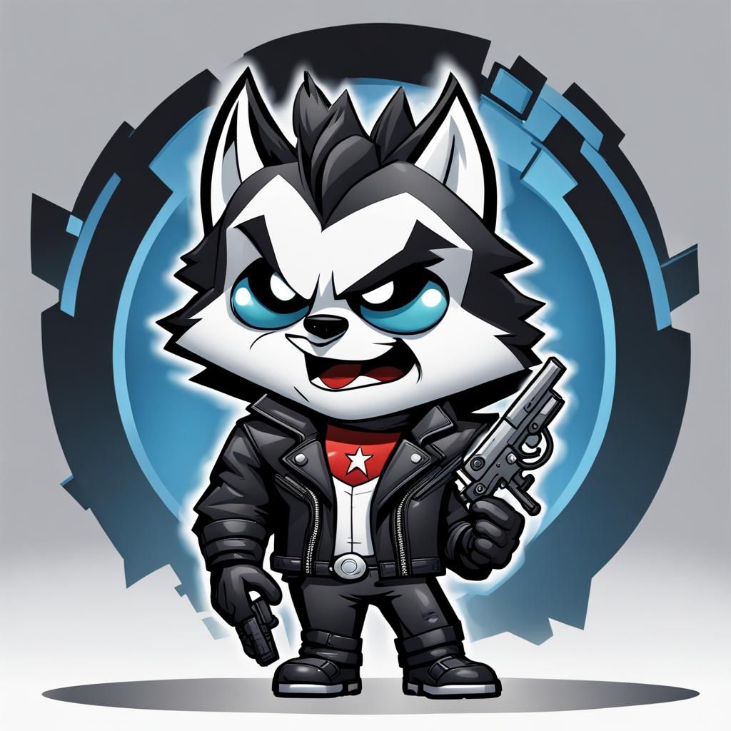 Chibi Pixar Style Wolf Superhero with Firearm