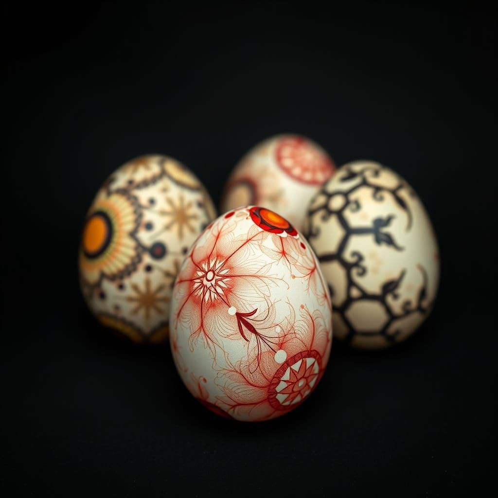 Abstract ostrich eggs 
Abstract Egg designs by Kazimir Malevich and William Blake
