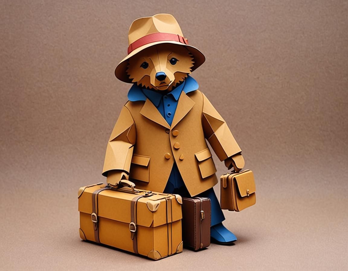 Kirigami Paddington Bear and suitcase