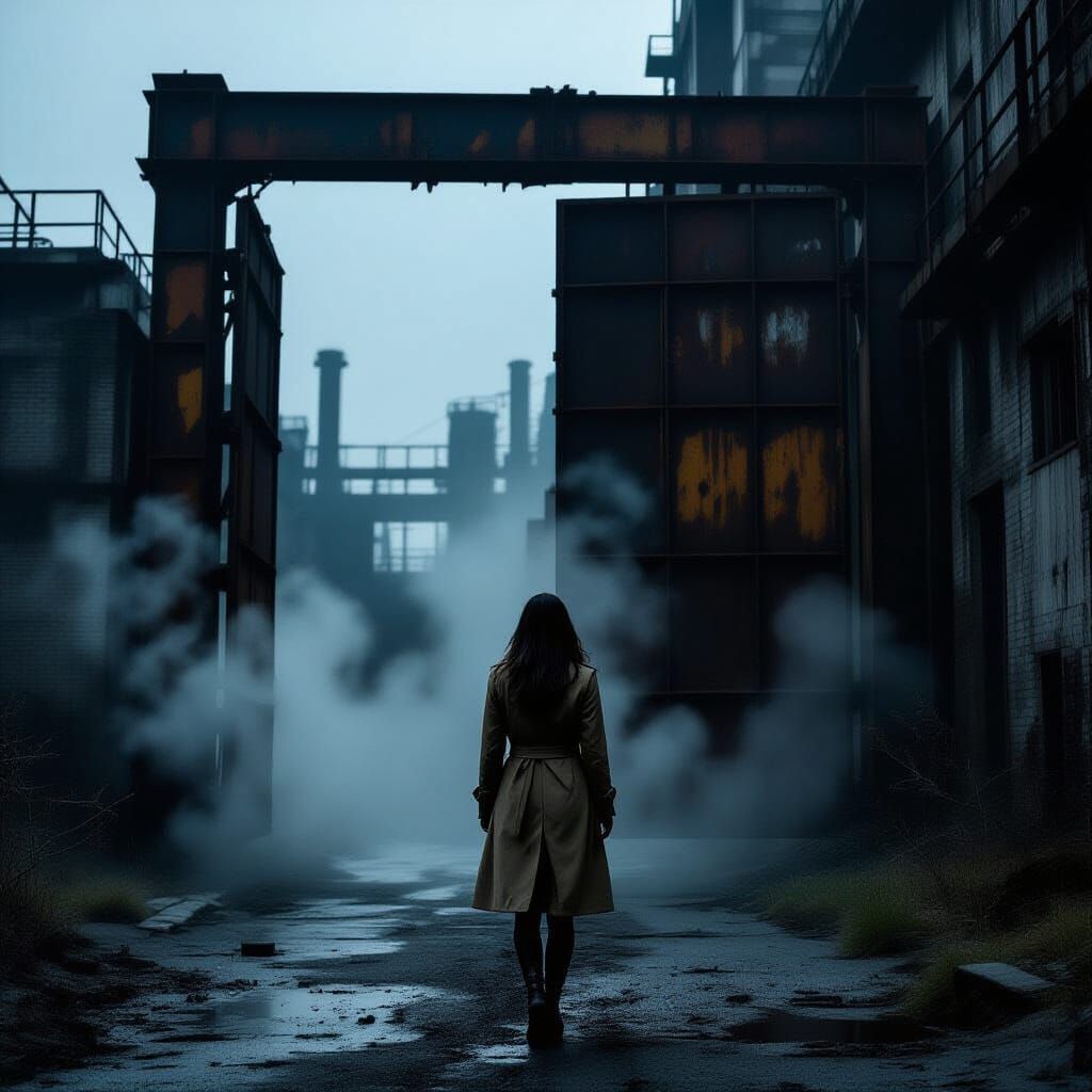 Lone Figure in Industrial Decay, Film Noir Style