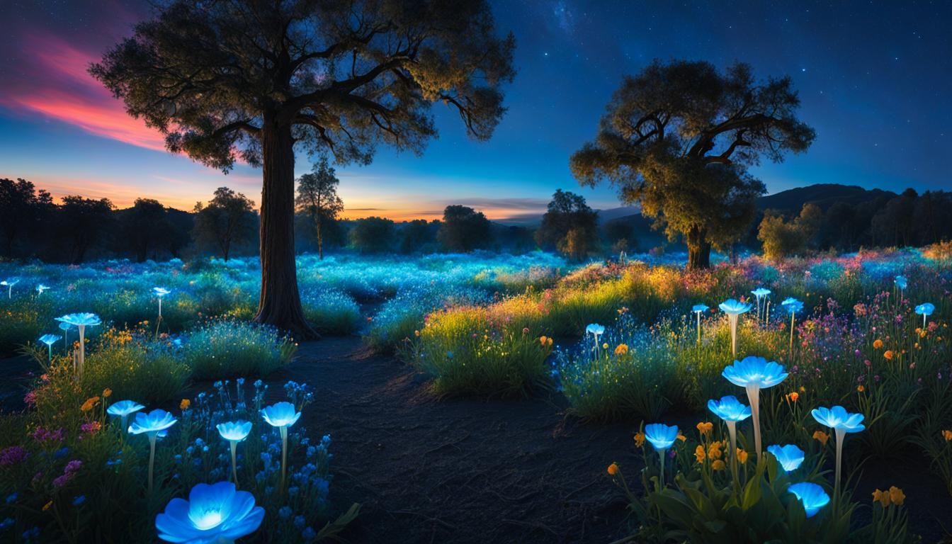 Candy Galaxy: Bioluminescent Trees and Cosmic Bloom