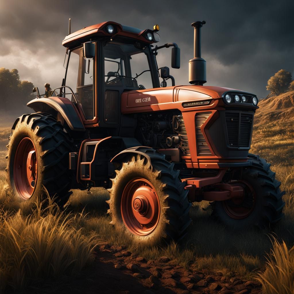 Detailed Matte Painting of a Colorless Tractor