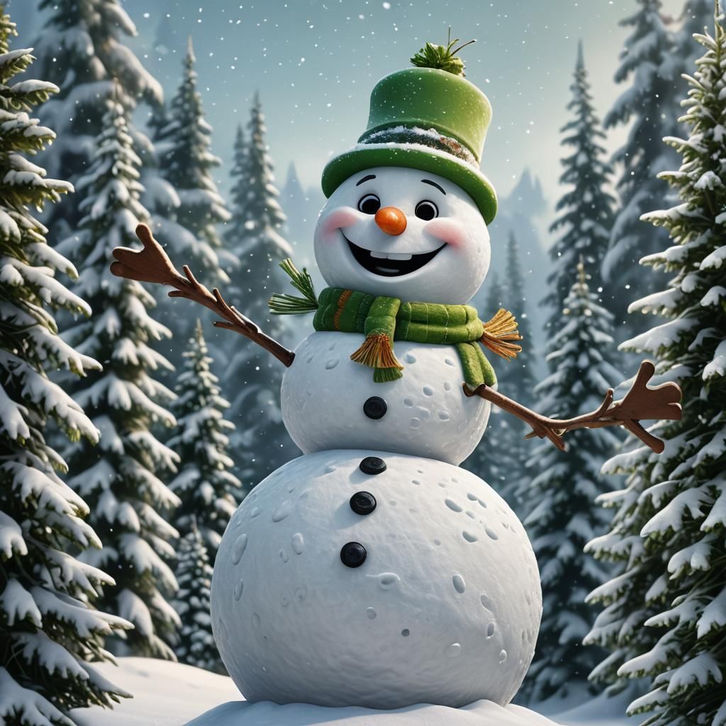 Whimsical Snowman in Winter Wonderland: 3D Digital Art