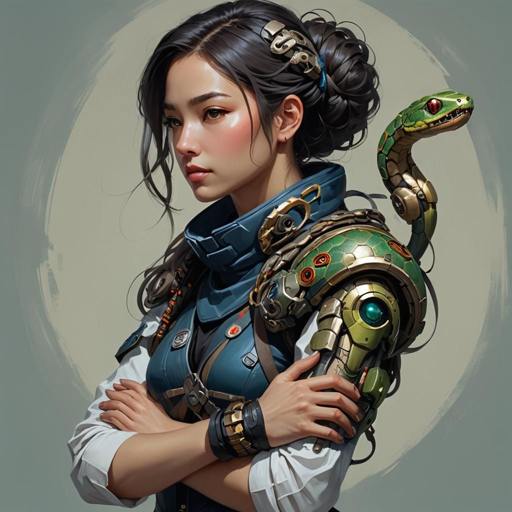 Cybernetic Snake Portrait in Studio Ghibli Style