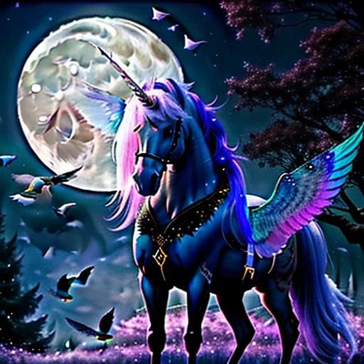 Unicorn in Fantasy Forest Under Starry Night